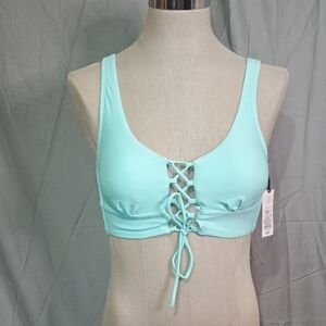 Shade & Shore Aqua Lace-Up Bikini Top